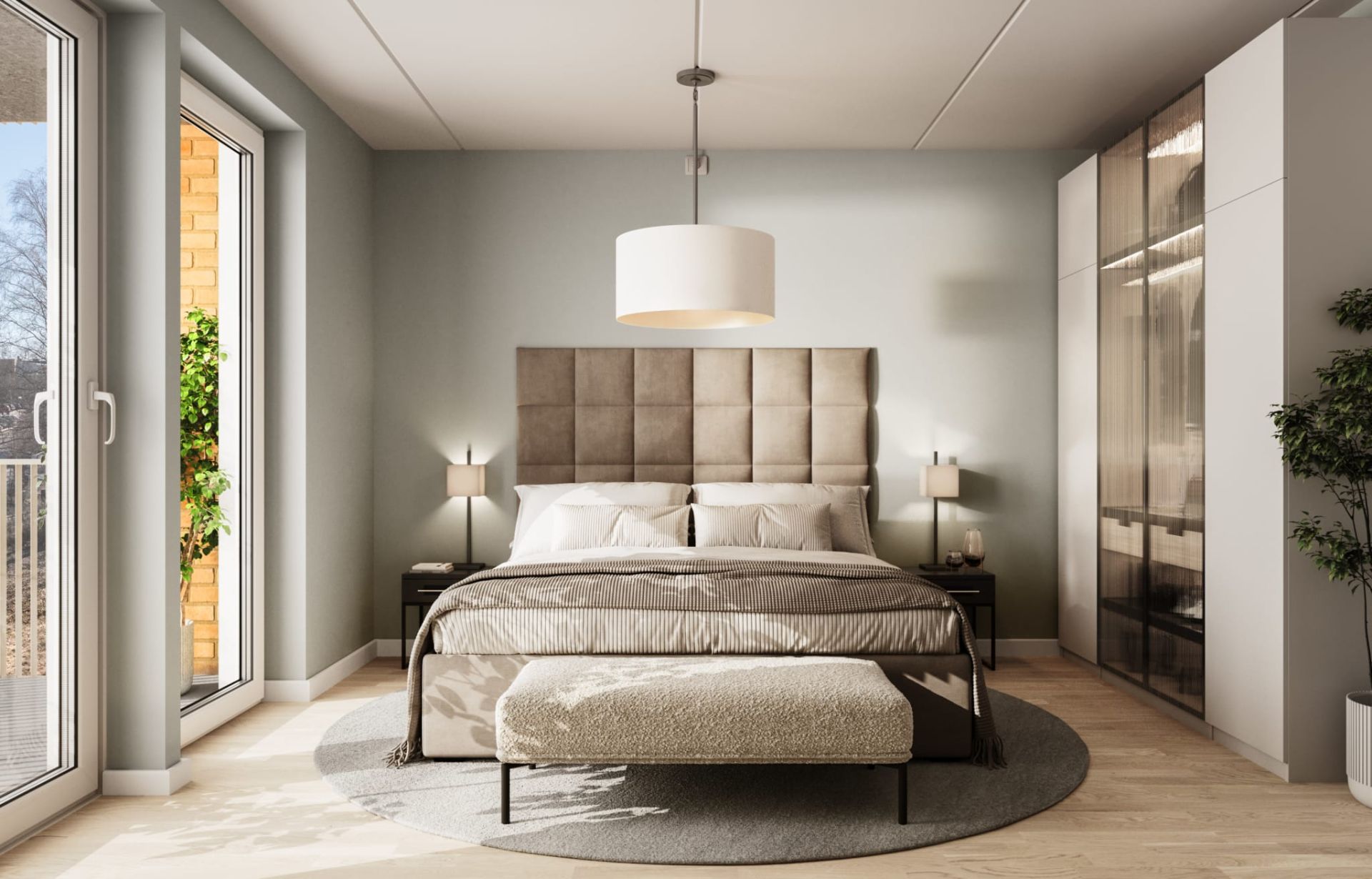 Flere av leilighetene har tilgang til balkong direkte fra soverommet.