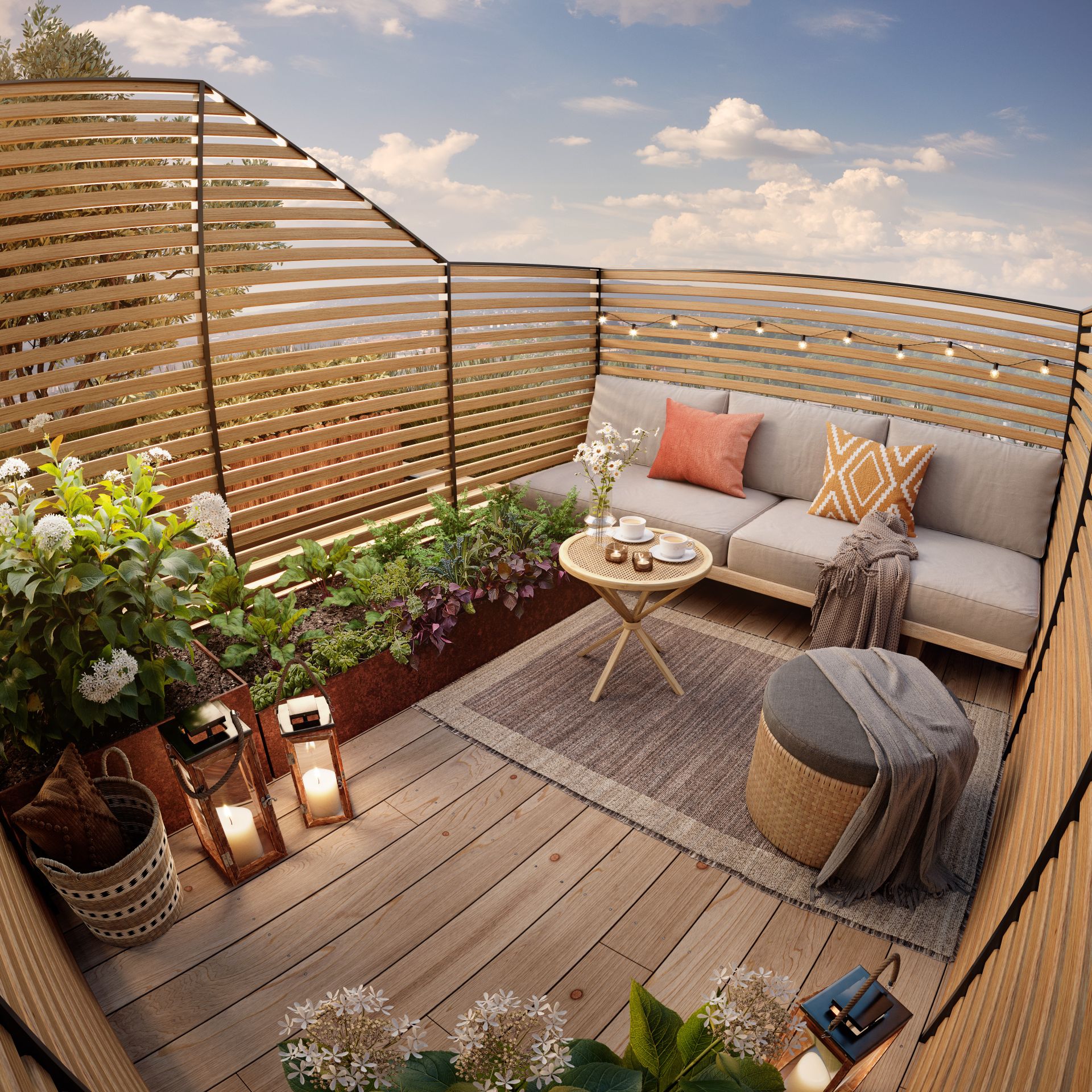 Leilighetene med fransk balkong vil også få sin helt private hageparsell på taket. Den vil være tydelig avgrenset med fine solforhold.