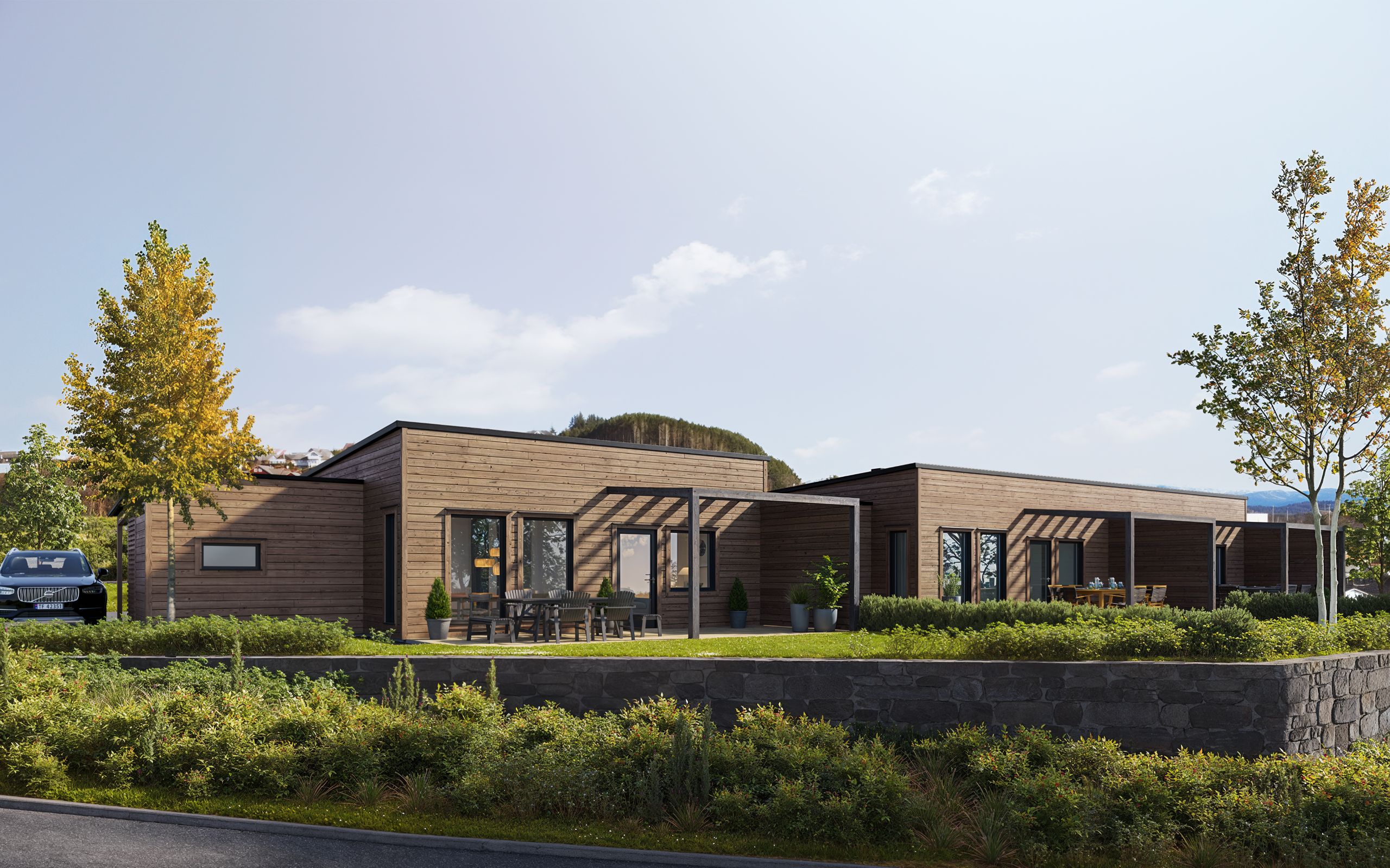 3 bustader i rekke i Steinhaugmarka II