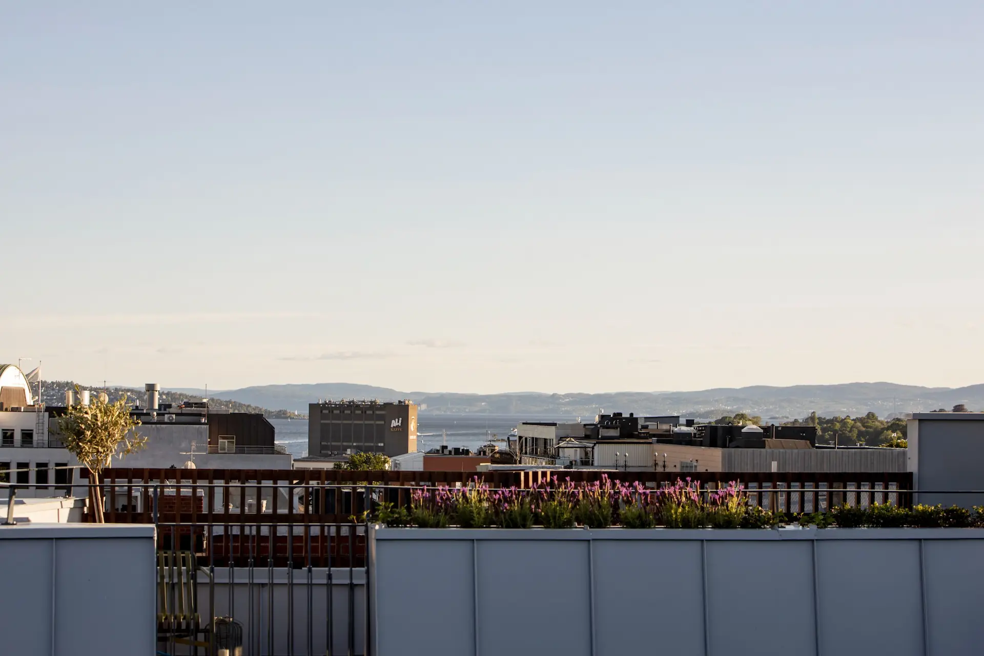 View over Oslo city and fjord from the terrace of Huitfeldts gate 6