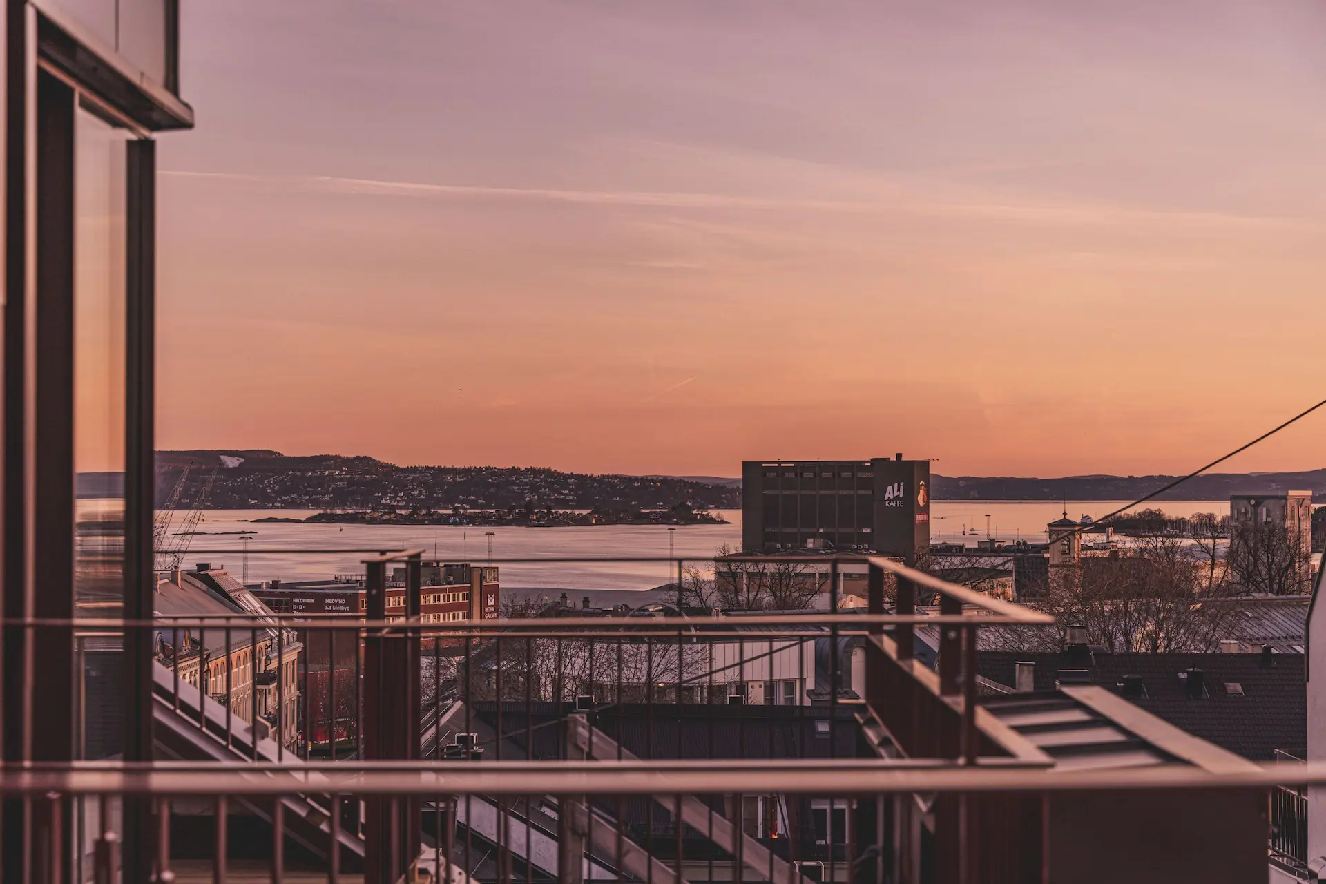 Oslo sunset landscape with the view of the fjord