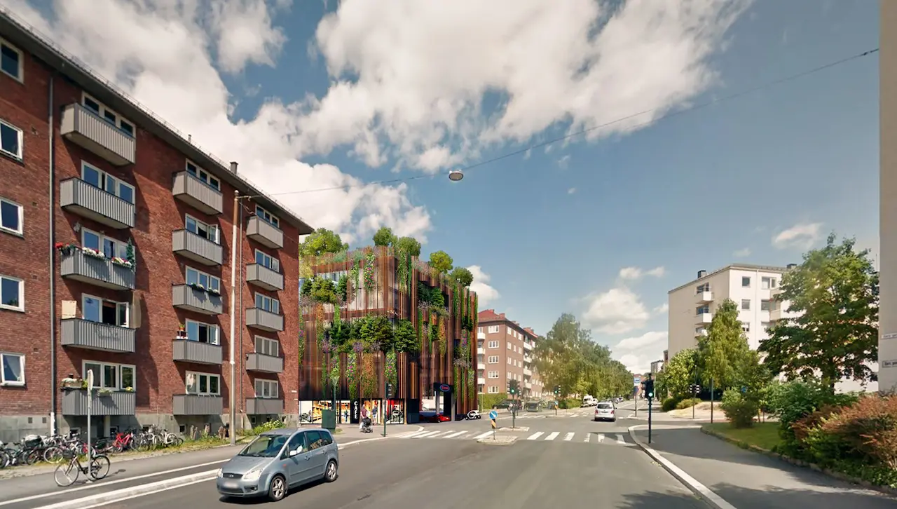 Trondheimsveien street view with proposed rendered facade