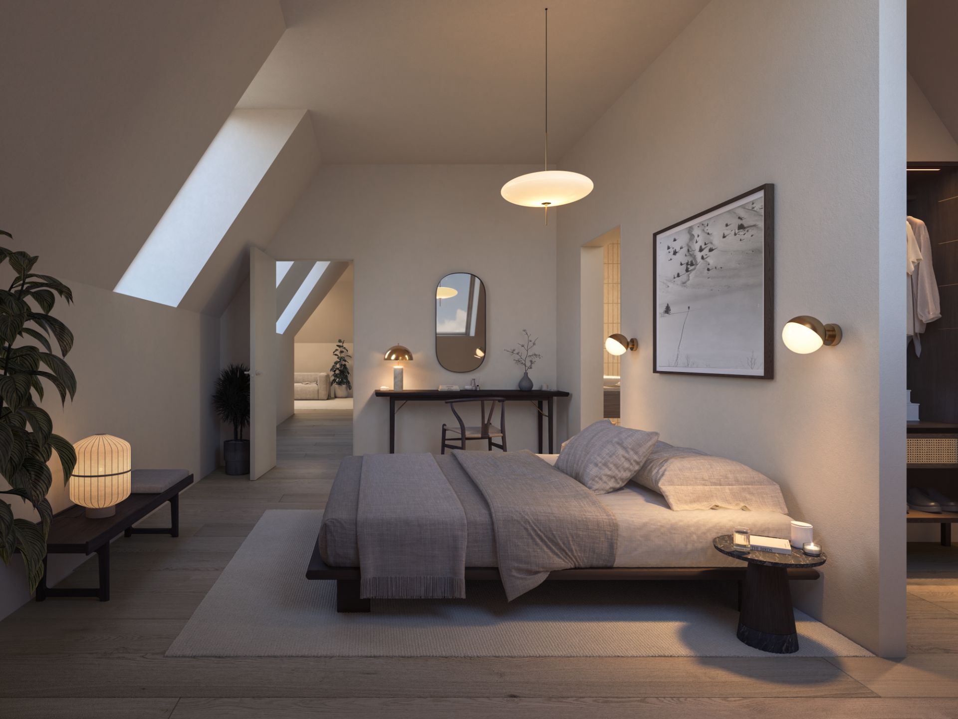 Enebolig XL, hovedsoverom med walk-in og eget bad