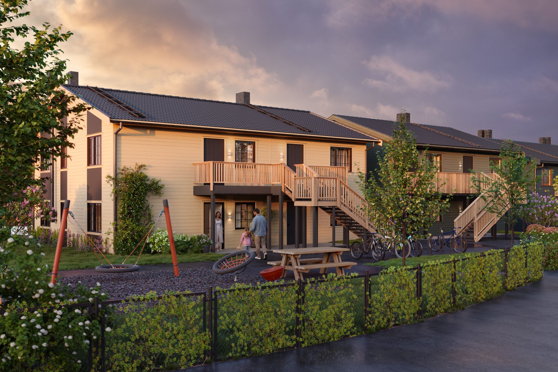 Hyggelige uteområder og sosiale soner for liten og stor